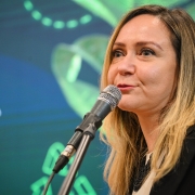 Subdefensora pública-geral do Estado para Assuntos Institucionais, Melissa Torres Silveira, na posse do presidente da FAMURS
