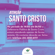 Na comarca, são atendidos, além dos moradores de Santo Cristo, os cidadãos de Alecrim e Porto Vera Cruz.