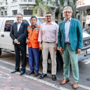 Defensor público-geral, Antonio Flávio de Oliveira; coordenador da Defesa Civil de Barra do Quaraí, Izair Rodrigues dos Santos; vice-prefeito de Barra do Quaraí, Mário Guilherme Scapin; e deputado estadual Frederico Antunes